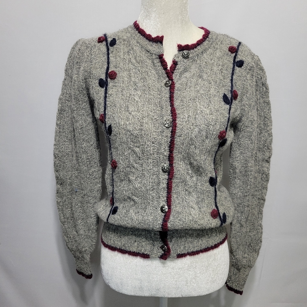 SKYR Sportswear Vtg Wool Shetland Cardigan Sweater Womens 34 Button Down Gray